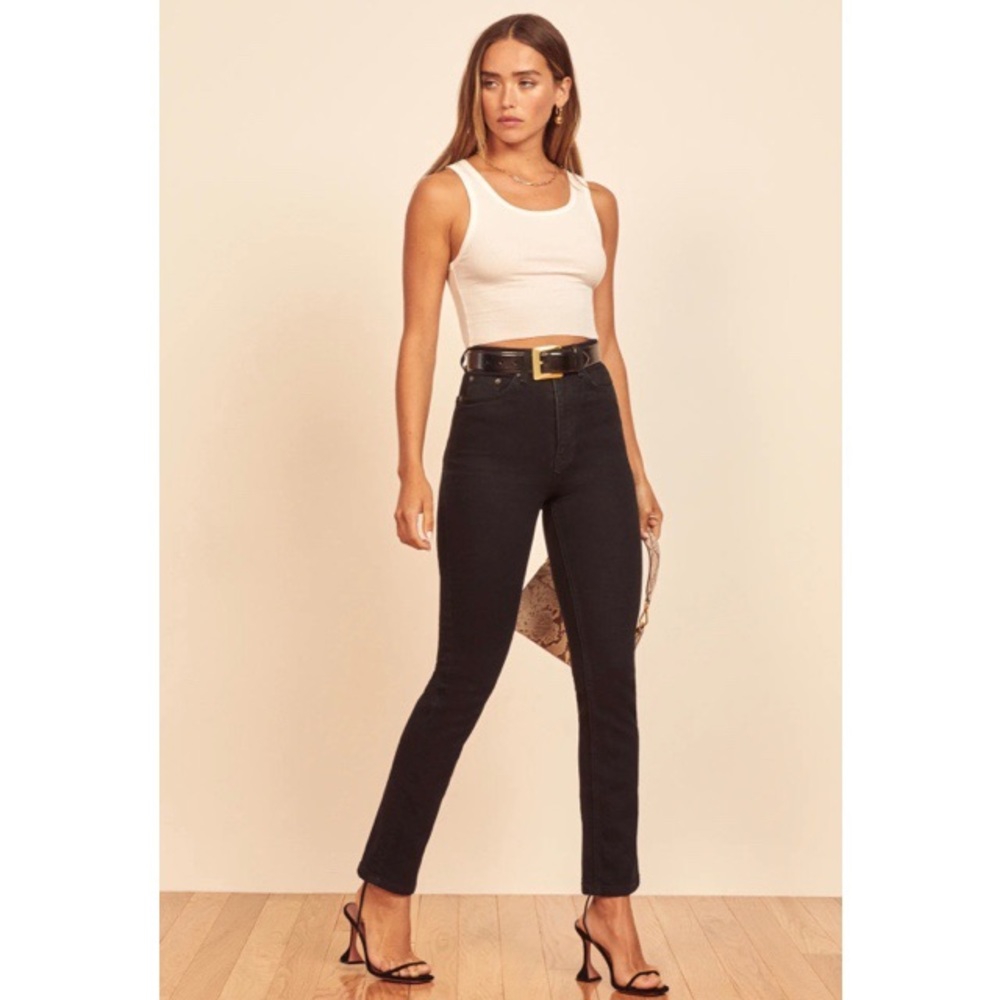 Reformation Black Wash Lisa Ultra High Rise Slim Straight Organic